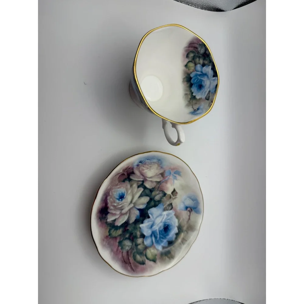 Vintage Royal Garden Rose Blossom Teacup & Saucer Set of 4 Staffordshire England
